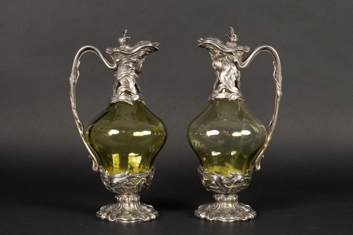 Pair Of Ewers, Louis Majorelle And Victor Saglier, Art Nouveau, Paris, Ca. 1900-photo-2