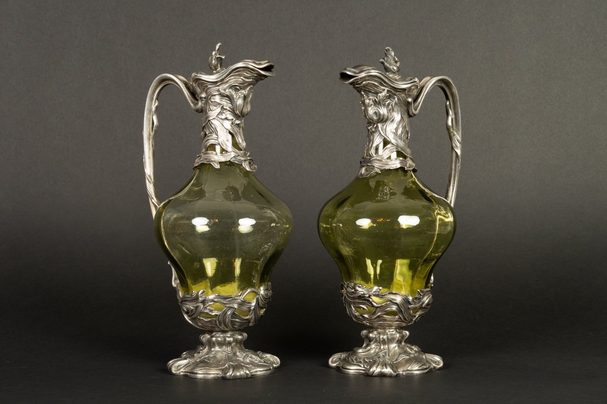 Pair Of Ewers, Louis Majorelle And Victor Saglier, Art Nouveau, Paris, Ca. 1900