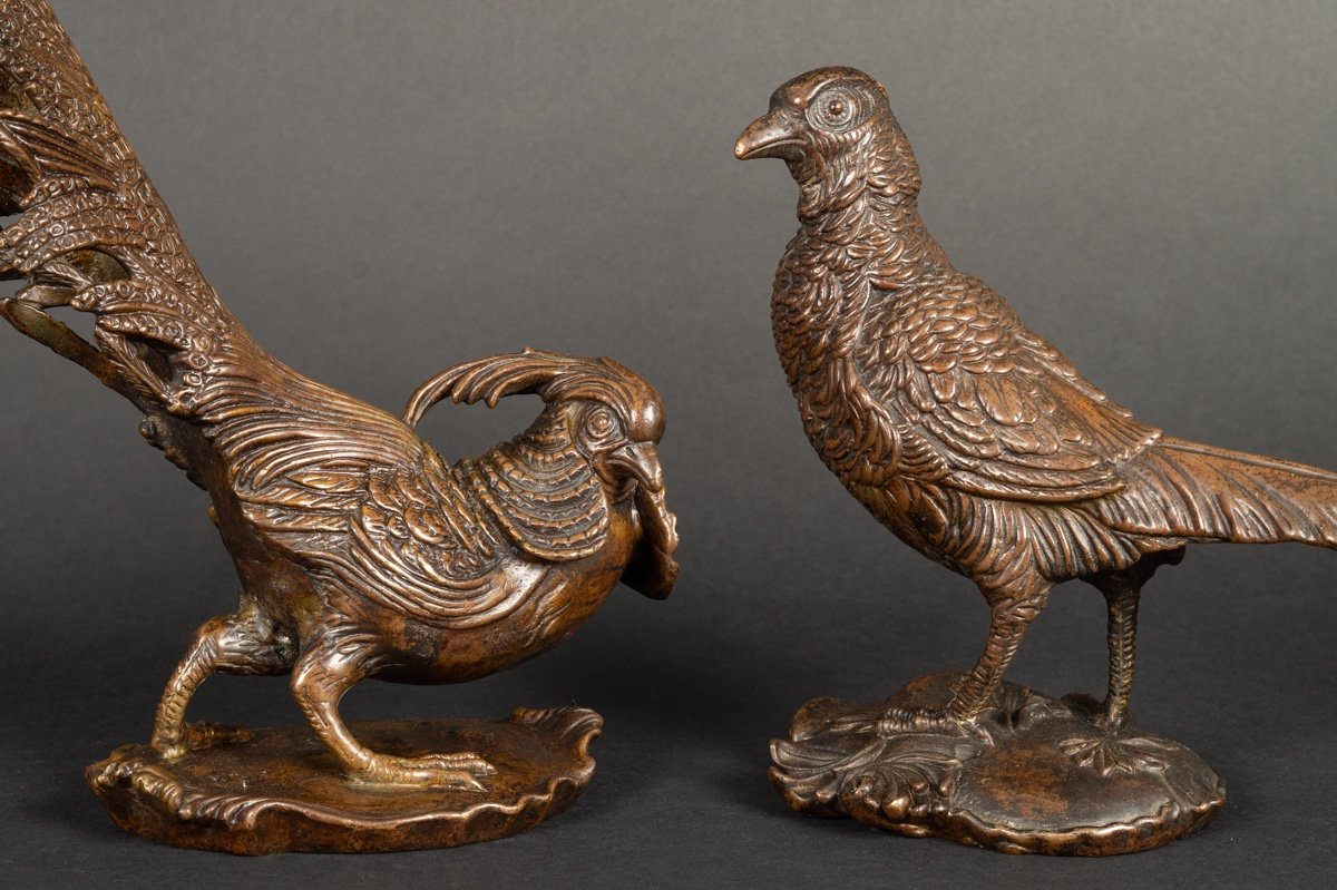 Pair Of Pheasants, Bronze, France, 19th Century.-photo-2