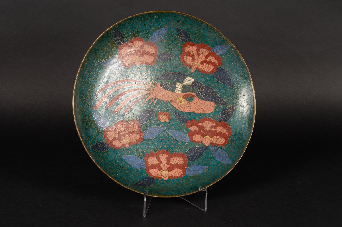 Plat avec Phoenix, cloisonné, Japon, époque Edo, vers 1850.-photo-2