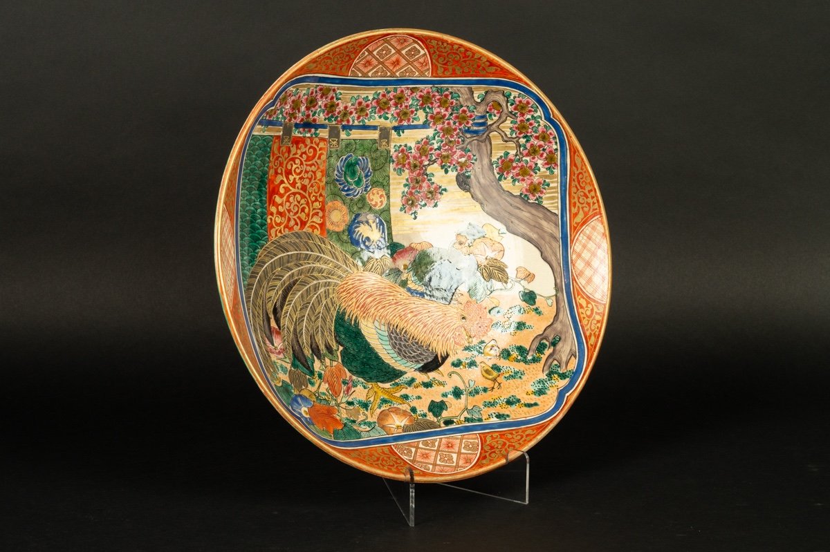Plat Avec Poule Et Coq, Kutani, Japon, ère Meiji (1868-1912)-photo-2