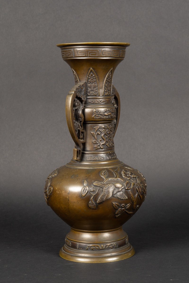 Vase Avec Anses, Bronze, Japon, ère Meiji (1868-1912). -photo-2