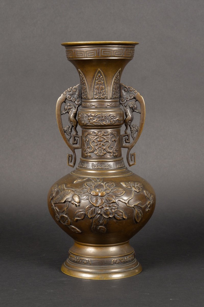 Vase Avec Anses, Bronze, Japon, ère Meiji (1868-1912). -photo-3