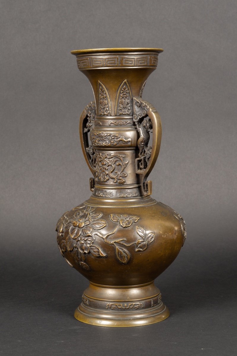 Vase Avec Anses, Bronze, Japon, ère Meiji (1868-1912). -photo-4
