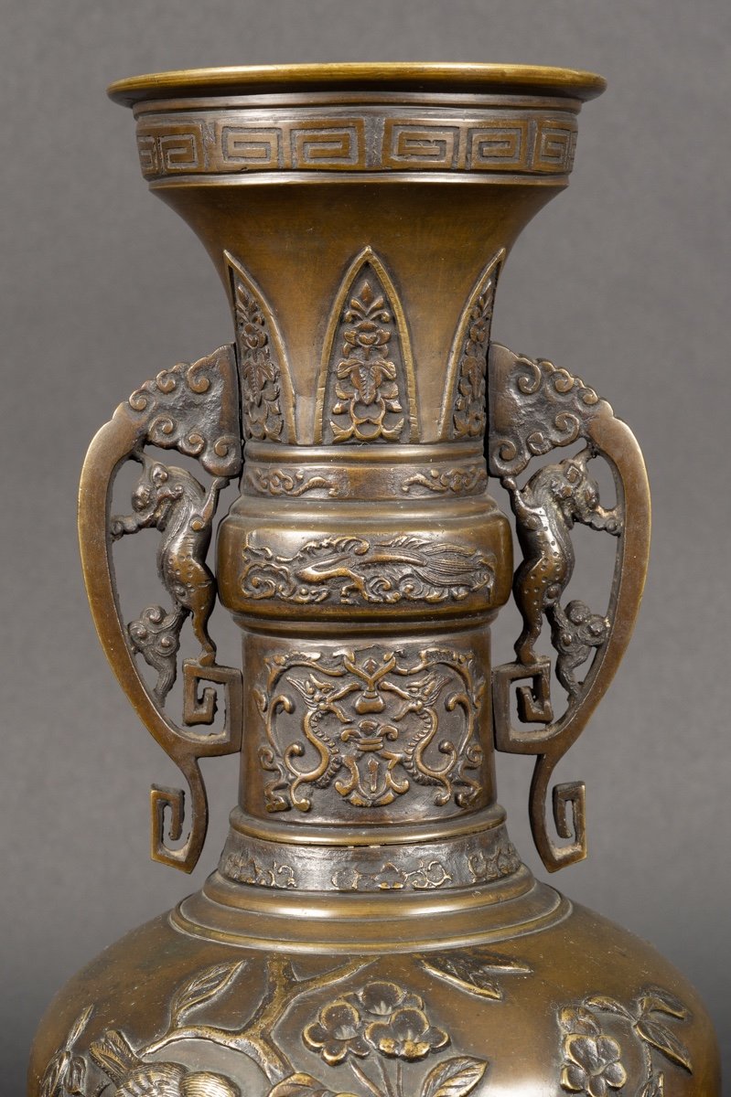 Vase Avec Anses, Bronze, Japon, ère Meiji (1868-1912). -photo-1