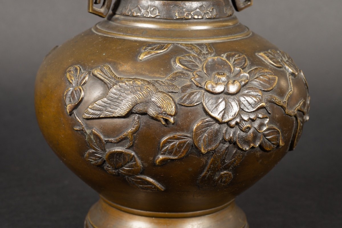 Vase Avec Anses, Bronze, Japon, ère Meiji (1868-1912). -photo-3