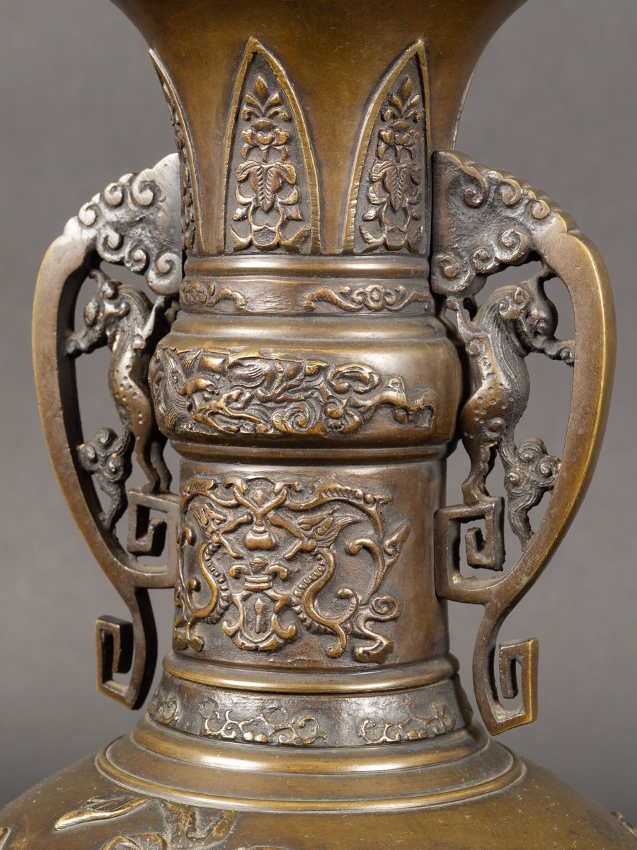 Vase Avec Anses, Bronze, Japon, ère Meiji (1868-1912). -photo-5