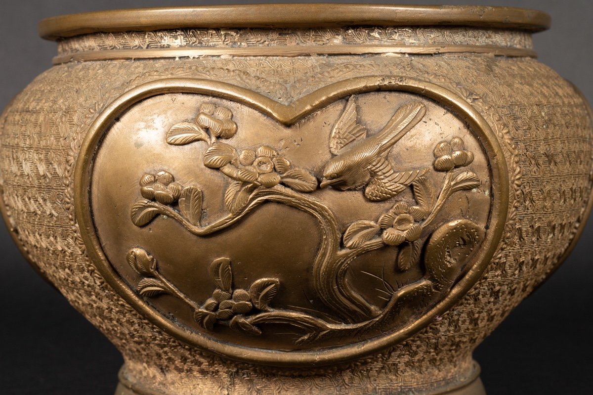 Cache-pot, Bronze, Signé, Japon, ère Meiji (1868-1912). -photo-3
