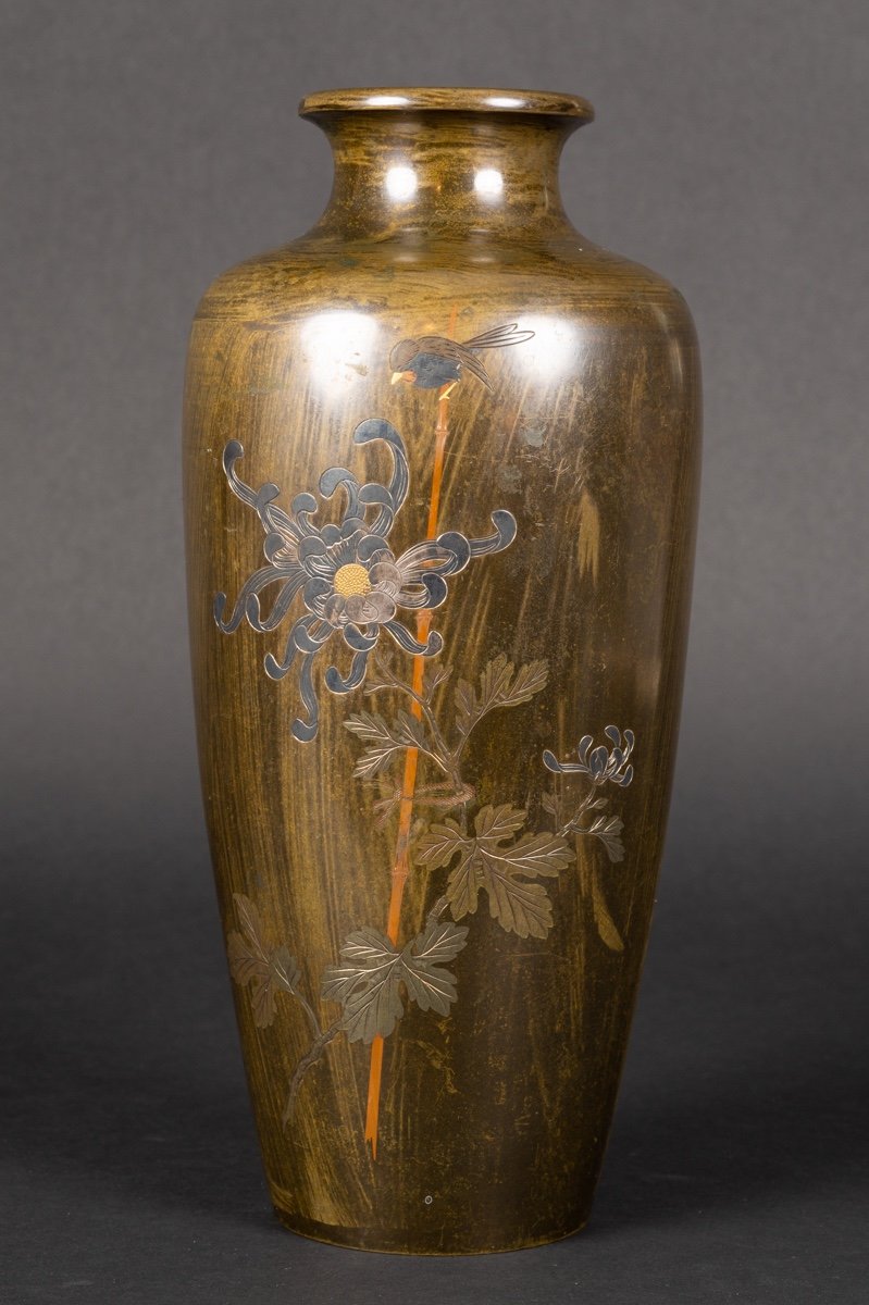 Vase Inlaid With Chrysanthemums, Hidemitsu, Japan, Meiji Era (1868-1912).-photo-2