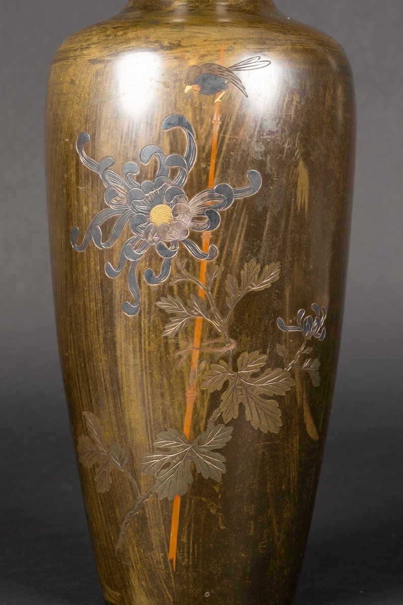 Vase Inlaid With Chrysanthemums, Hidemitsu, Japan, Meiji Era (1868-1912).-photo-3