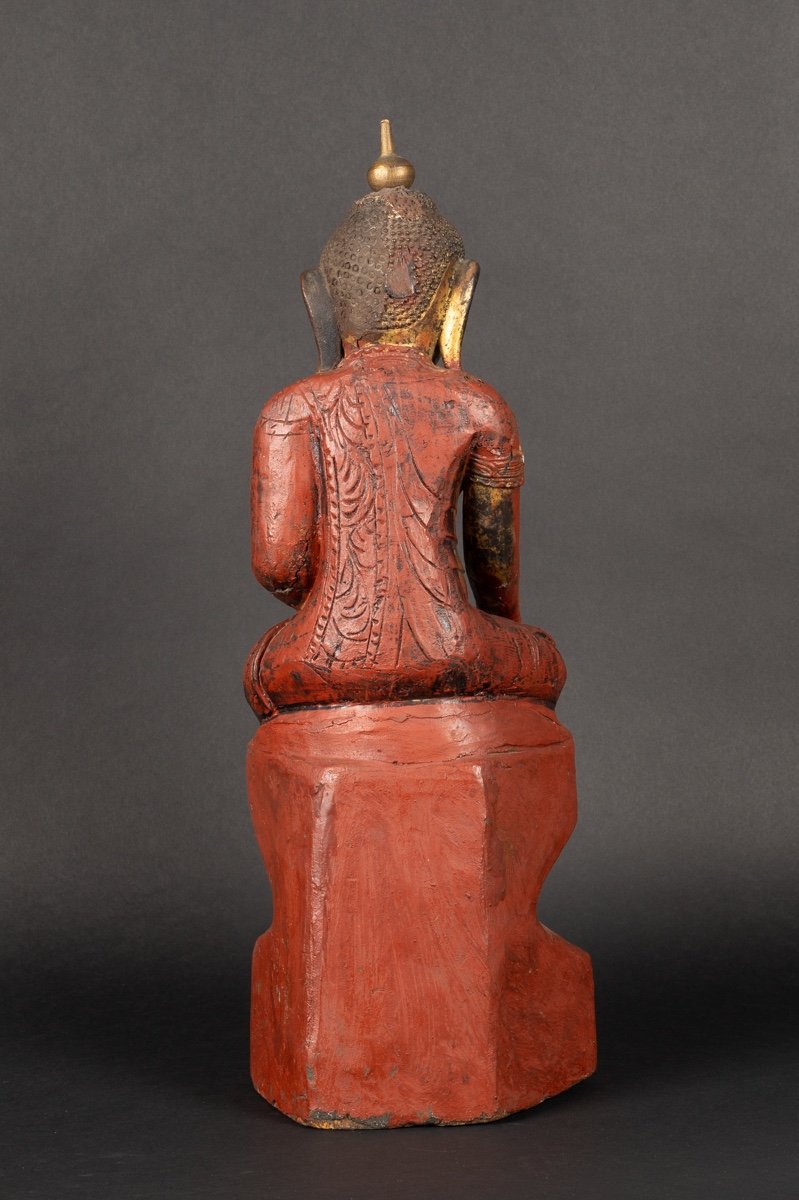 Buddha In Red Lacquer, Burma, Shan, 19th Century.-photo-1