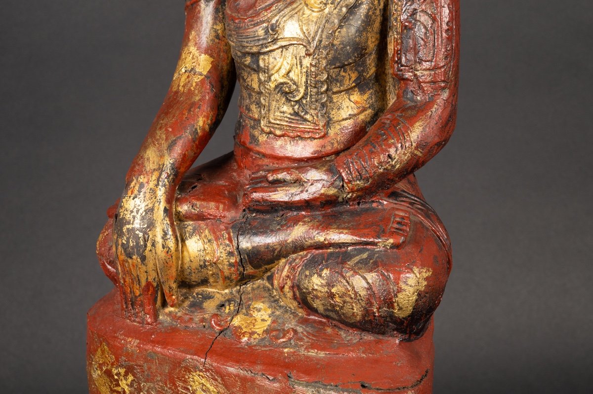 Buddha In Red Lacquer, Burma, Shan, 19th Century.-photo-5