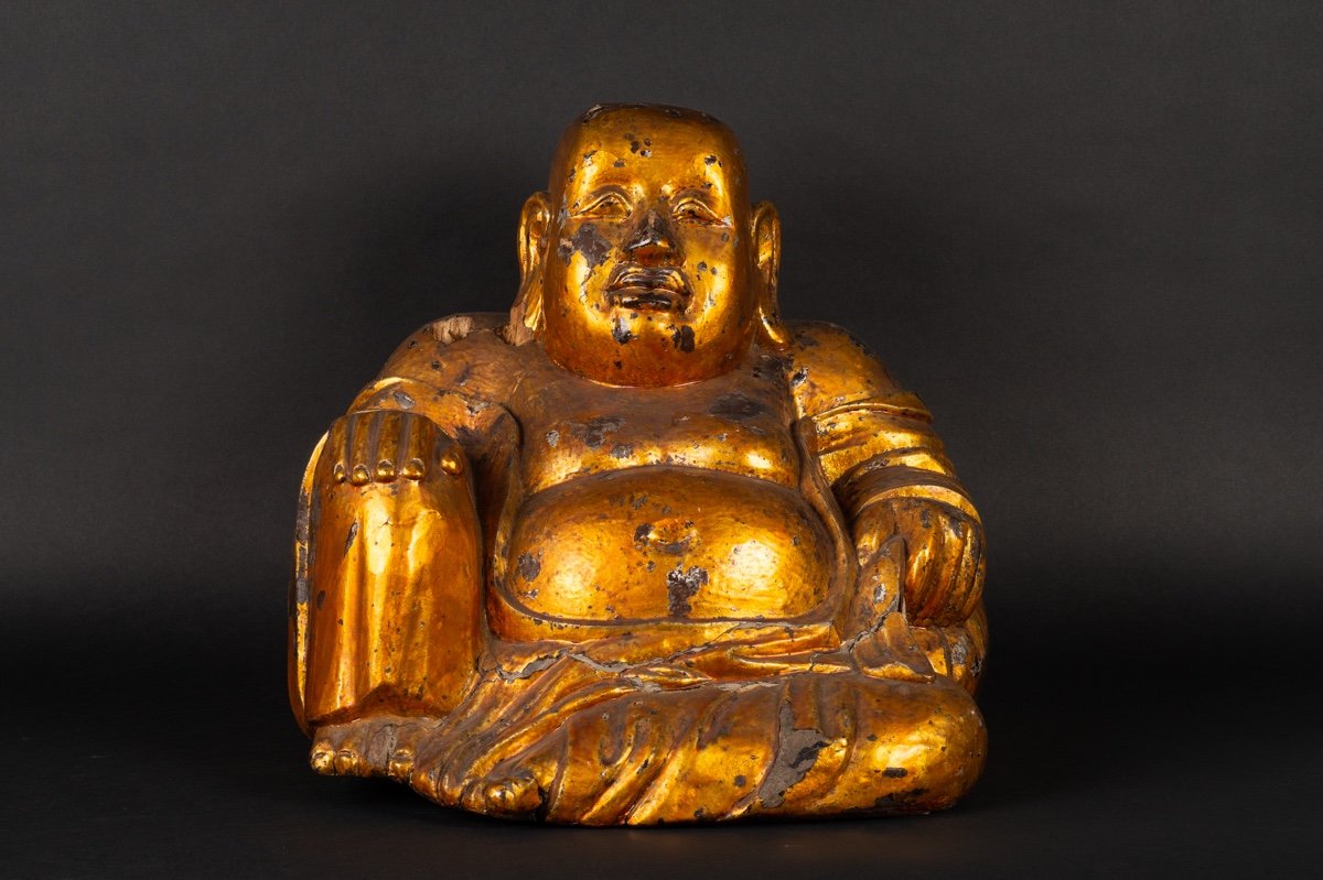 Budai, Golden Wood, China Or Vietnam, 18th Century.-photo-2