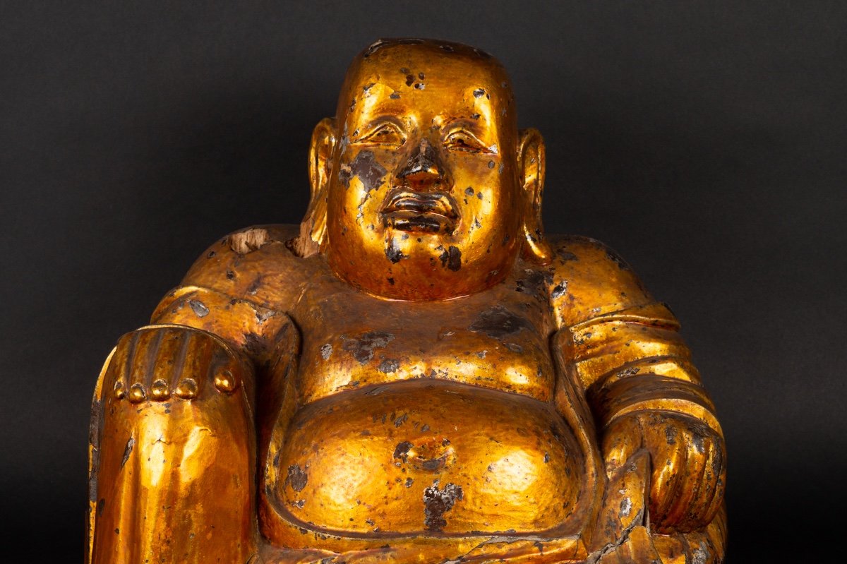 Budai, Golden Wood, China Or Vietnam, 18th Century.-photo-2