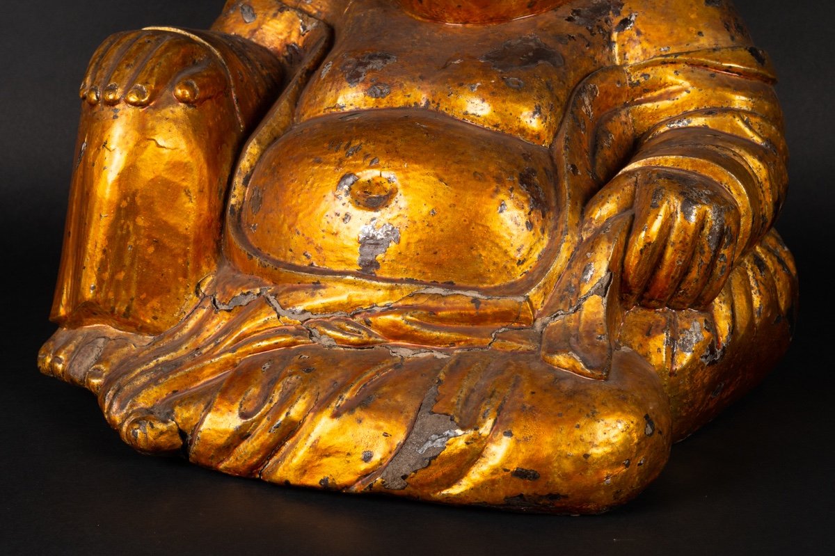 Budai, Golden Wood, China Or Vietnam, 18th Century.-photo-3