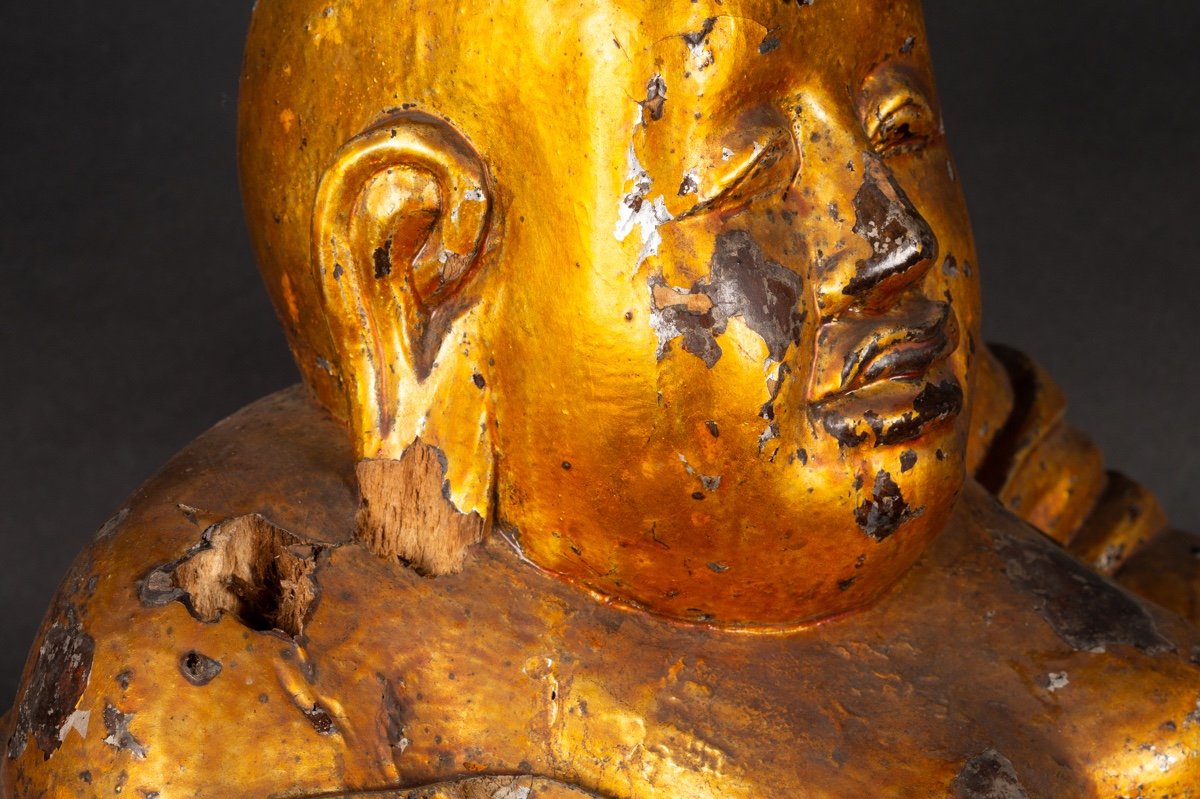 Budai, Golden Wood, China Or Vietnam, 18th Century.-photo-6