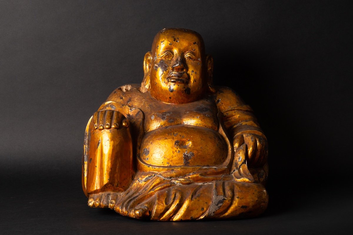 Budai, Golden Wood, China Or Vietnam, 18th Century.
