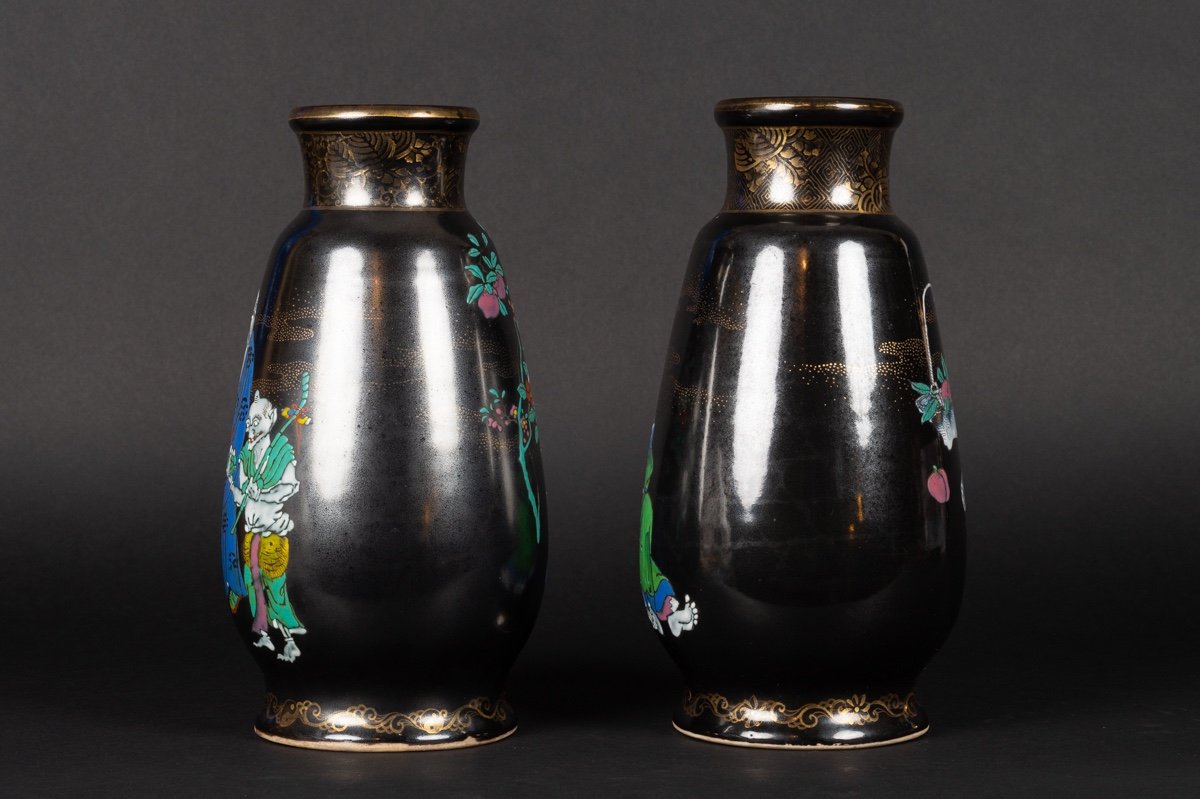 Paire De Vases à Glaçure Noire, Nishiura Enji (1856-1914), Yokohama, Japon, ère Meiji. -photo-4