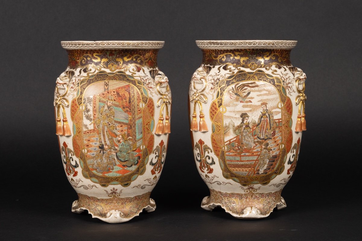 Paire De Vases Satsuma, Japon, ère Meiji (1868-1912). -photo-2