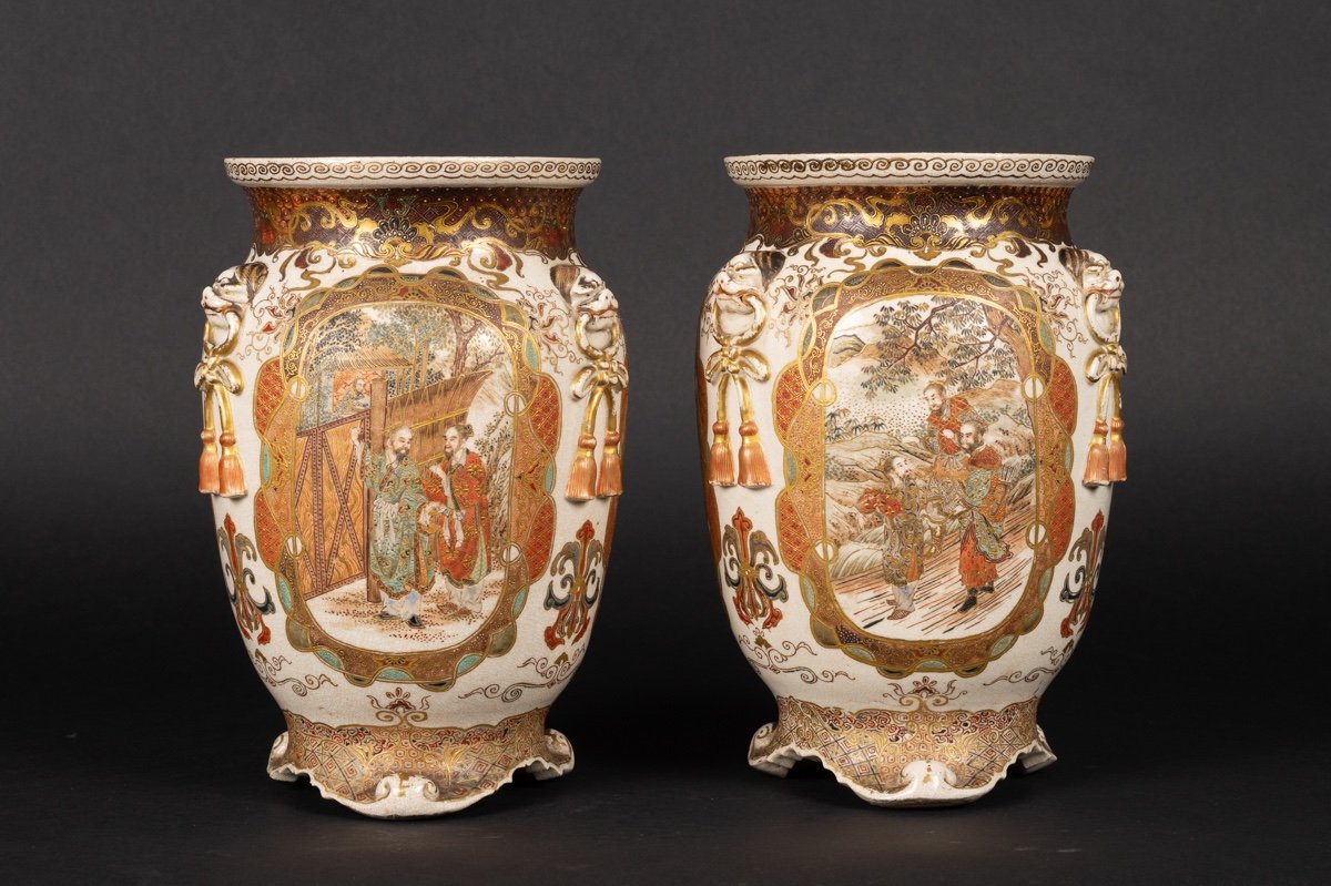 Pair Of Satsuma Vases, Japan, Meiji Era (1868-1912).-photo-3