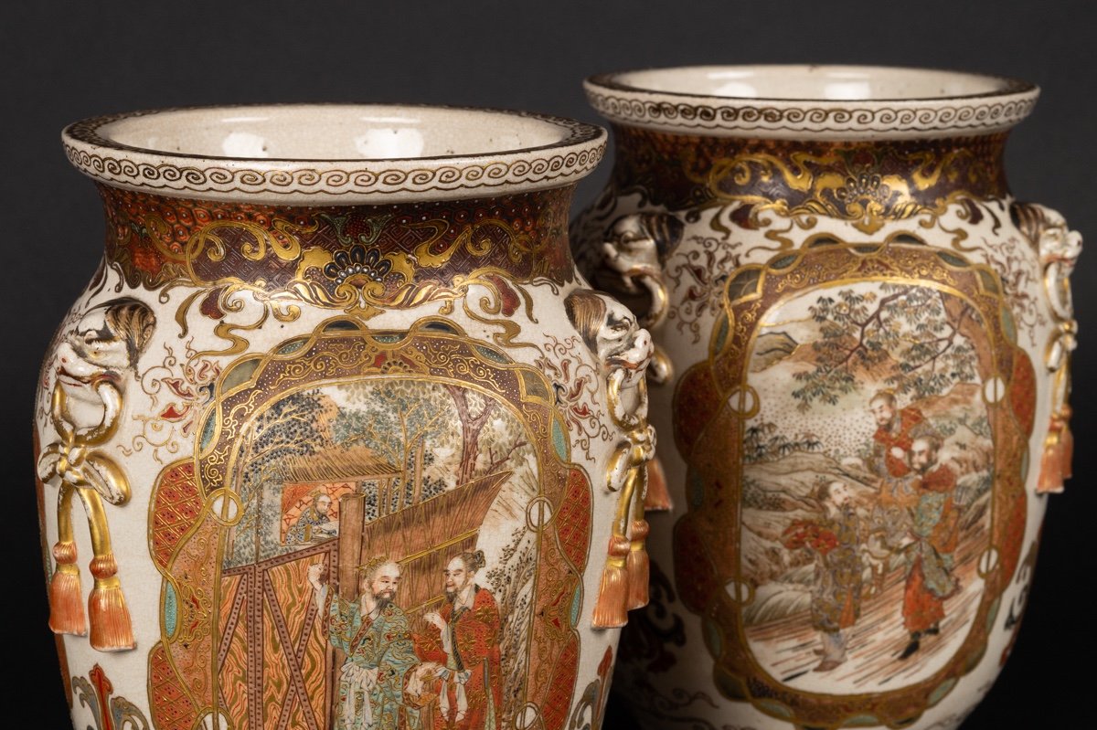 Pair Of Satsuma Vases, Japan, Meiji Era (1868-1912).-photo-4