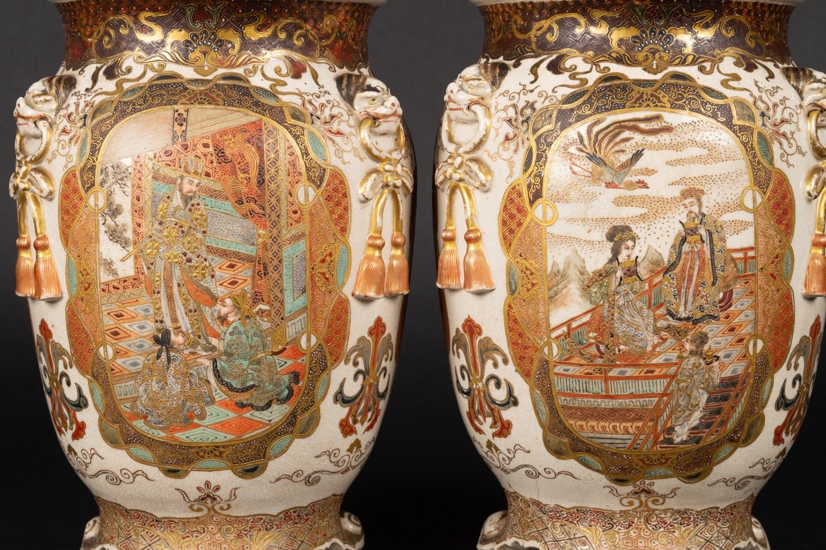 Pair Of Satsuma Vases, Japan, Meiji Era (1868-1912).-photo-3