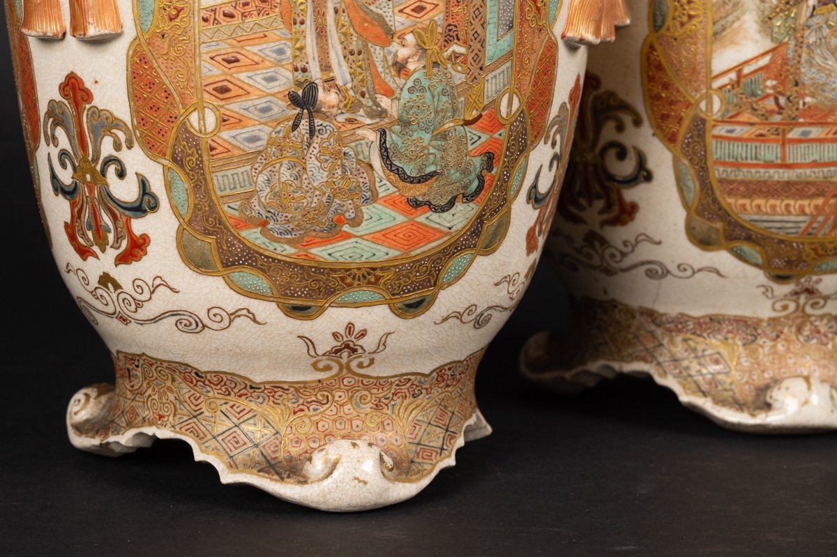 Paire De Vases Satsuma, Japon, ère Meiji (1868-1912). -photo-4