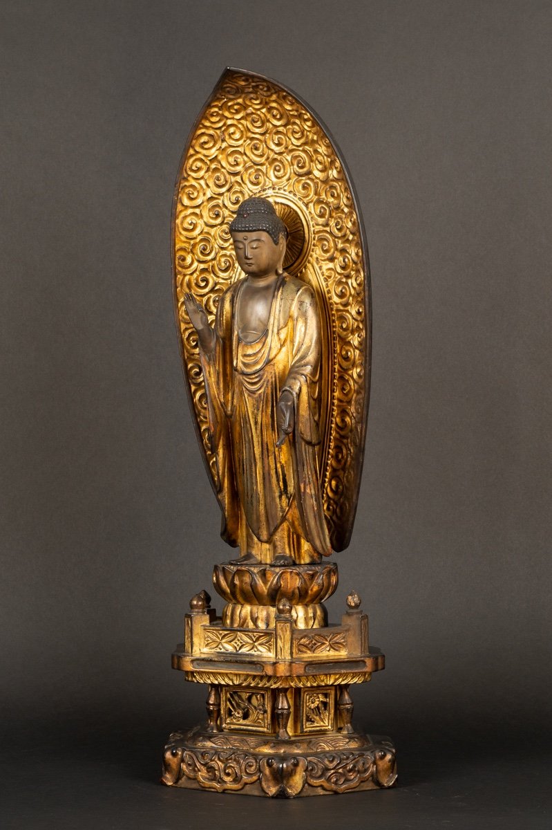 Amida Buddha, Japan, Edo Period (1603-1868), Lacquered And Gilded Wood.-photo-3