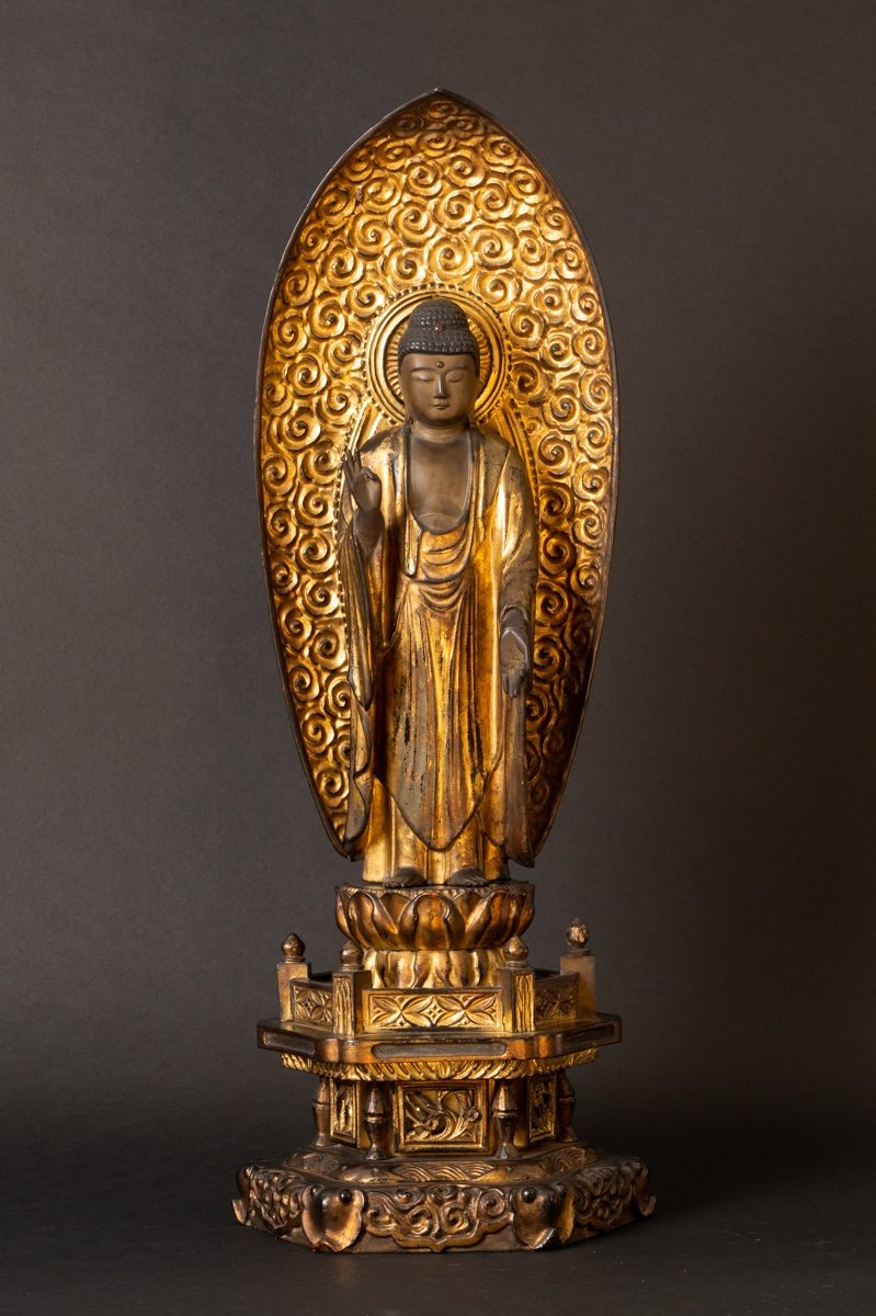 Amida Buddha, Japan, Edo Period (1603-1868), Lacquered And Gilded Wood.-photo-4