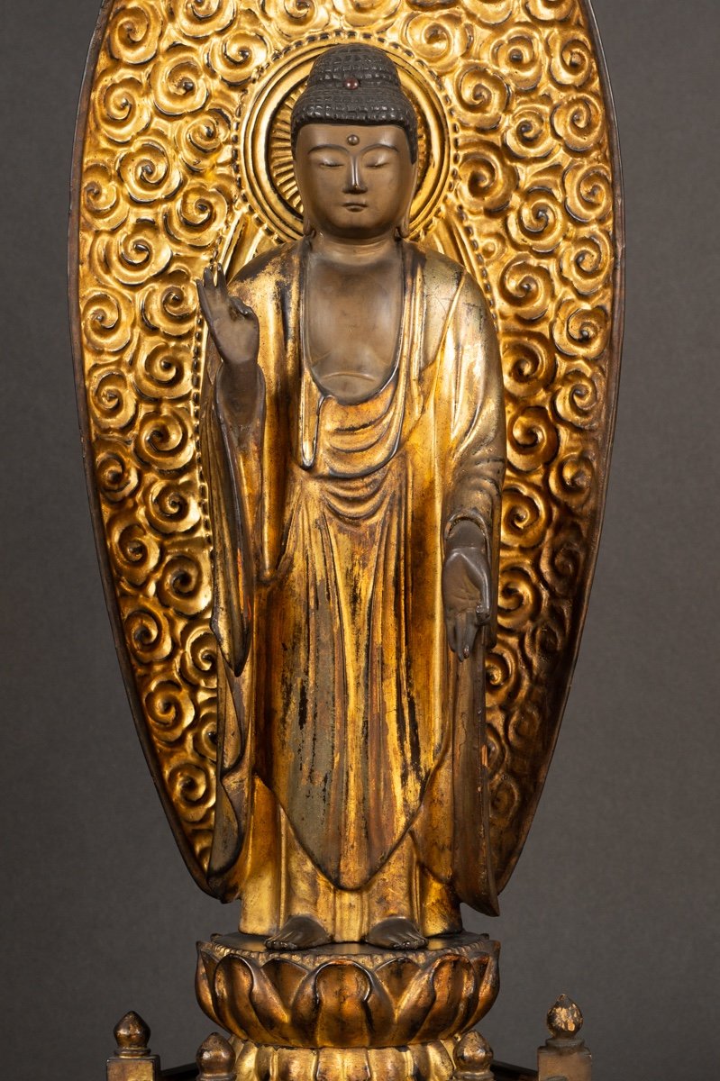 Amida Buddha, Japan, Edo Period (1603-1868), Lacquered And Gilded Wood.-photo-3