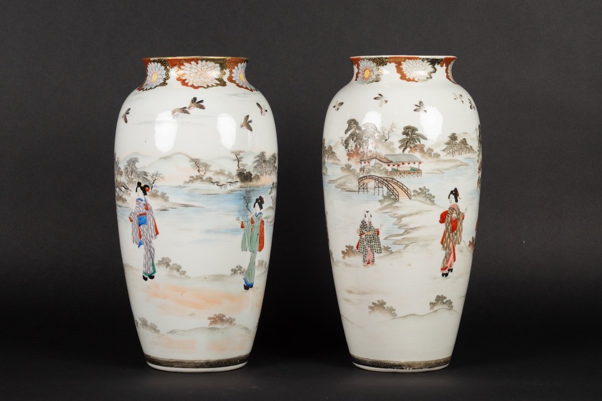 Pair Of Vases, Mizuno, Japan, Seto, Meiji Era (1868-1912).-photo-2