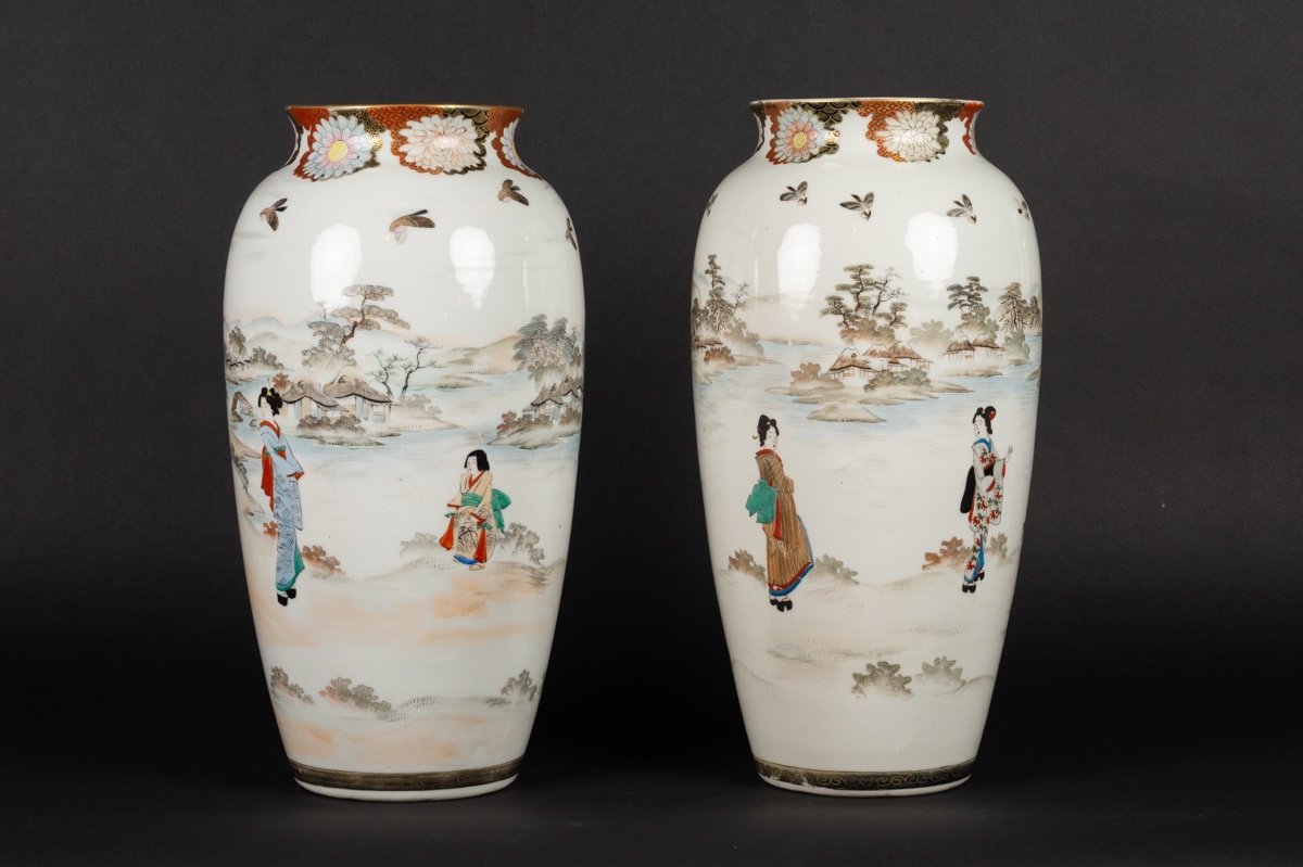 Pair Of Vases, Mizuno, Japan, Seto, Meiji Era (1868-1912).-photo-3