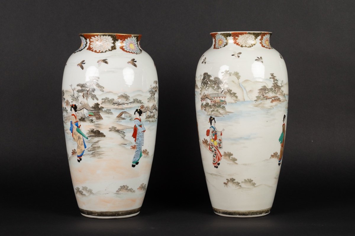 Pair Of Vases, Mizuno, Japan, Seto, Meiji Era (1868-1912).-photo-4