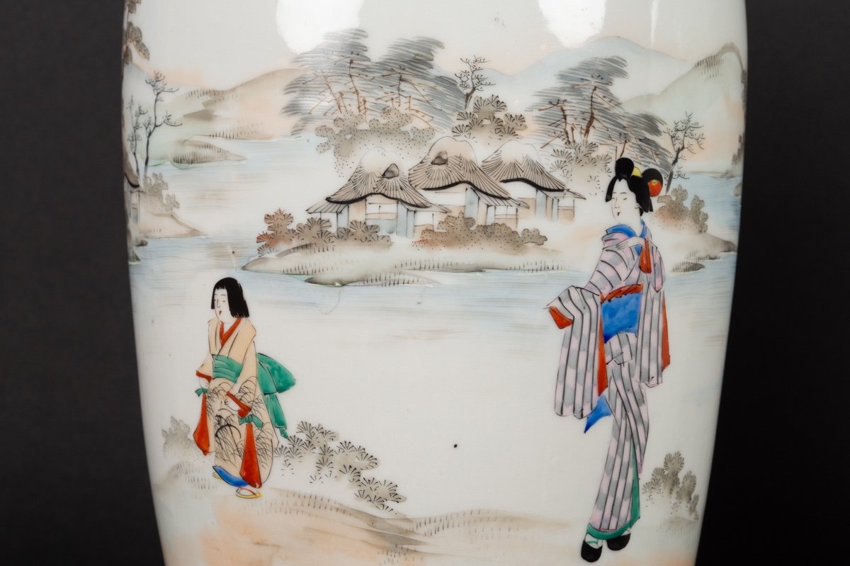 Pair Of Vases, Mizuno, Japan, Seto, Meiji Era (1868-1912).-photo-5
