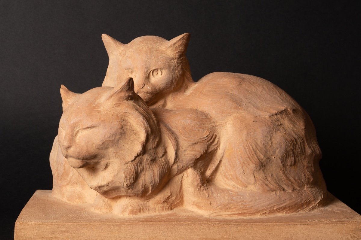 Cats, Terracotta, R. Pollin, Art Deco, France, 1920s/30s.-photo-2