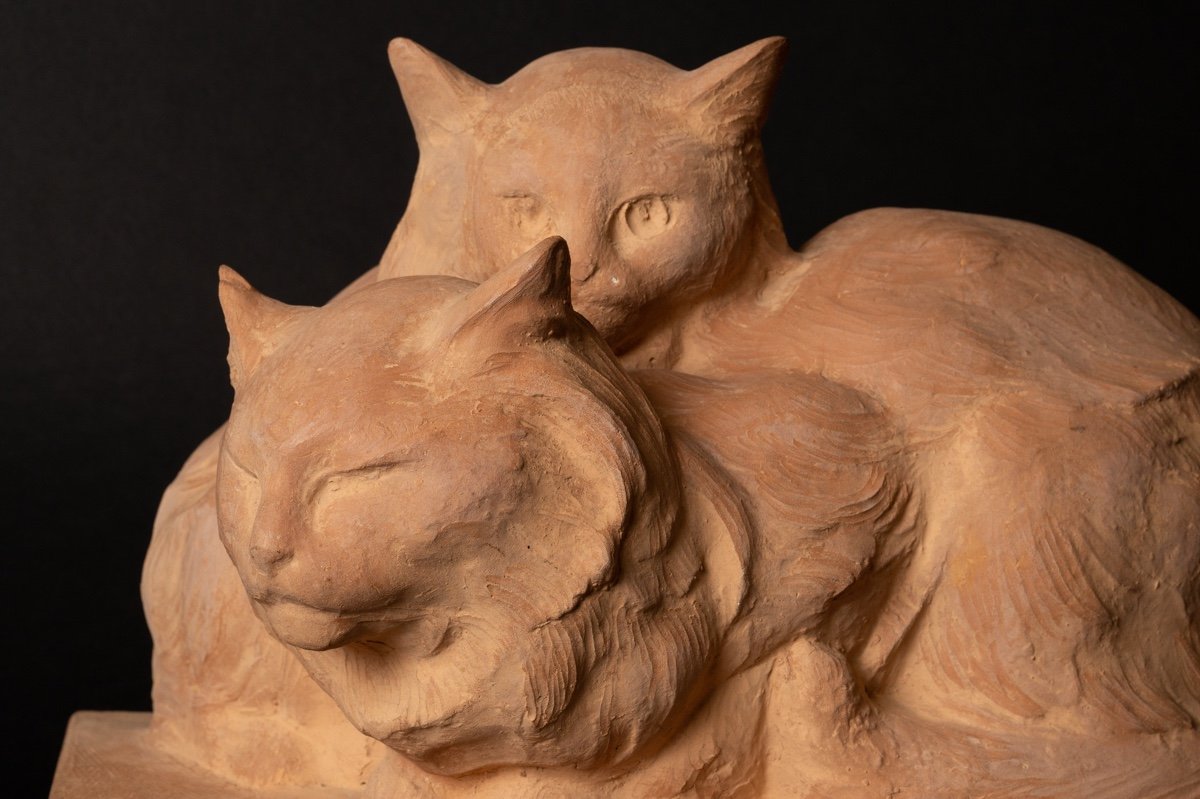 Cats, Terracotta, R. Pollin, Art Deco, France, 1920s/30s.-photo-3