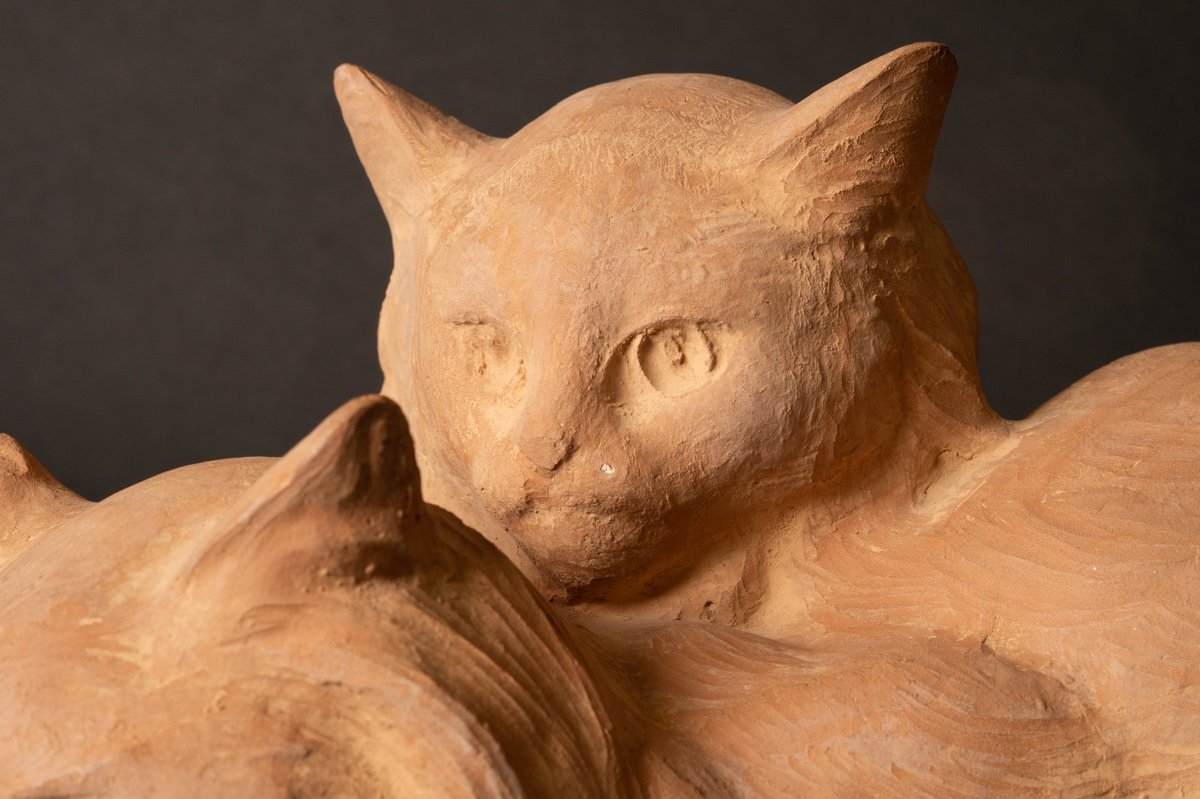 Cats, Terracotta, R. Pollin, Art Deco, France, 1920s/30s.-photo-5