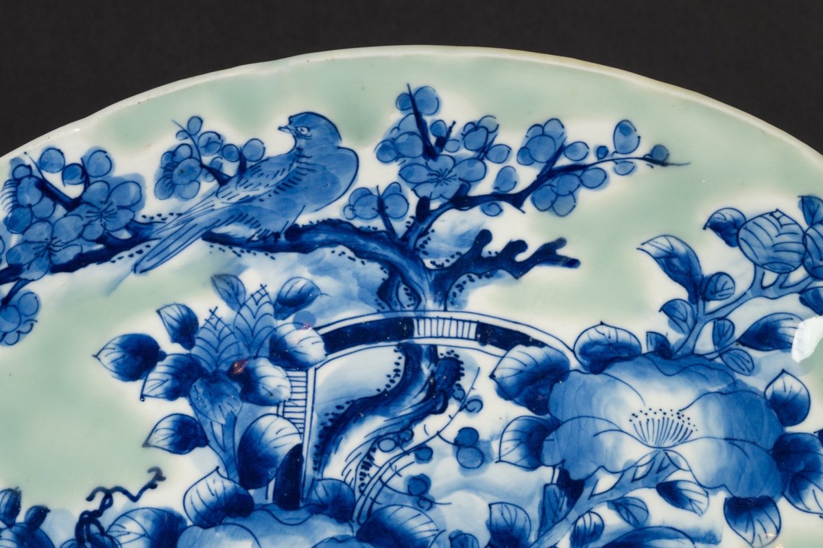 Plat à Panier De Fleurs, Céladon, Seto, Japon, ère Meiji (1868-1912).-photo-4