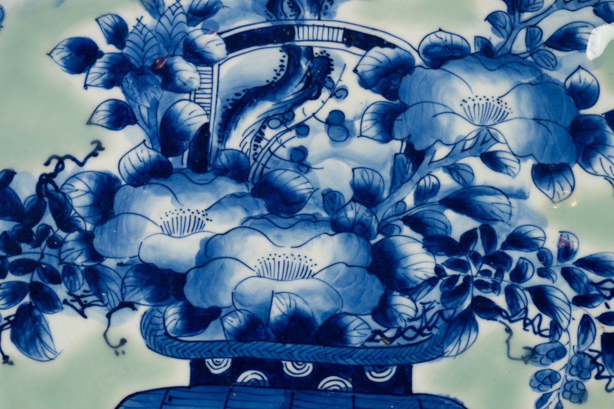 Plat à Panier De Fleurs, Céladon, Seto, Japon, ère Meiji (1868-1912).-photo-2