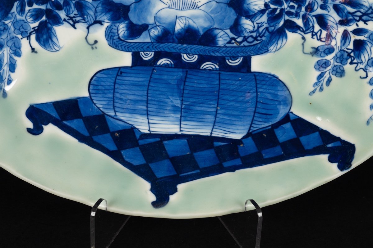 Plat à Panier De Fleurs, Céladon, Seto, Japon, ère Meiji (1868-1912).-photo-5