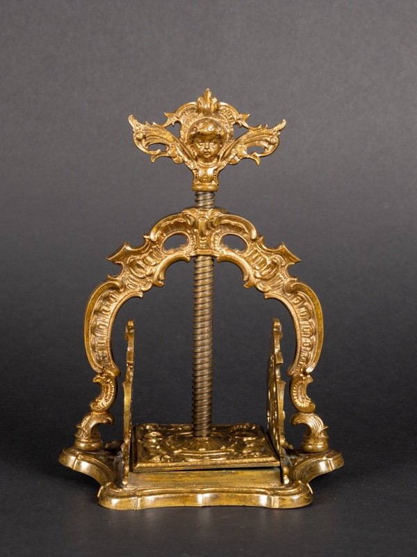 Presse à Cartes, Bronze Doré, XIXe Siècle. -photo-2
