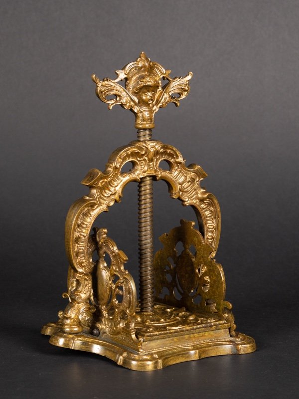 Presse à Cartes, Bronze Doré, XIXe Siècle. -photo-4