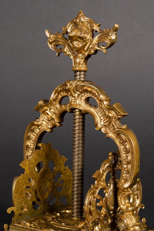 Presse à Cartes, Bronze Doré, XIXe Siècle. -photo-1
