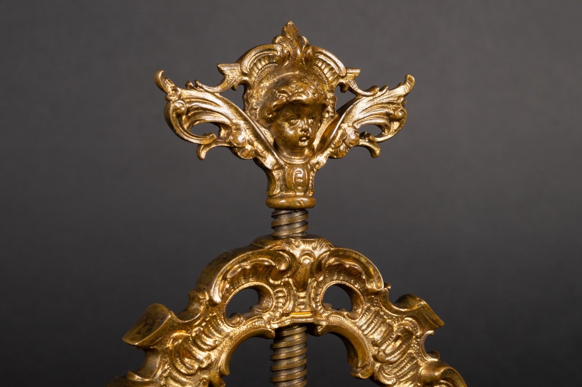 Presse à Cartes, Bronze Doré, XIXe Siècle. -photo-2
