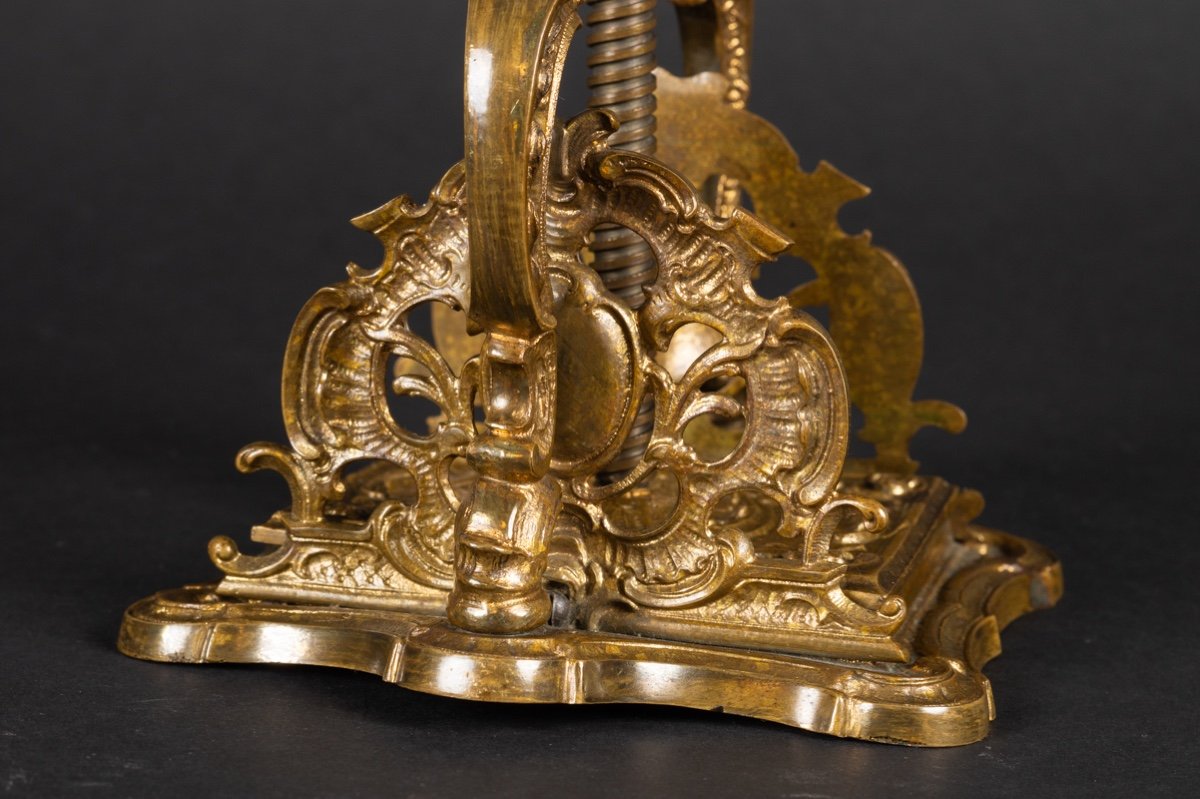 Presse à Cartes, Bronze Doré, XIXe Siècle. -photo-4