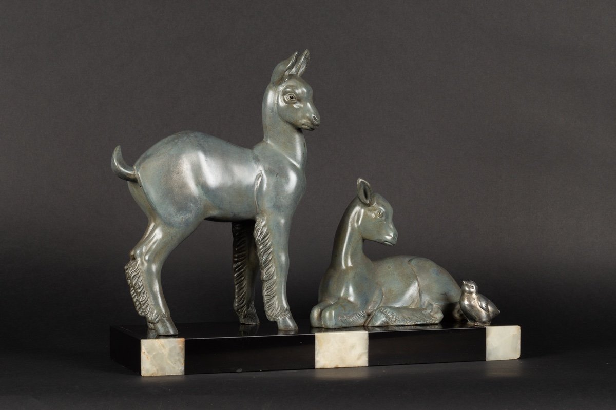 Couple Of Deer With Bird, Art Deco, France, 1920s/30s.-photo-2