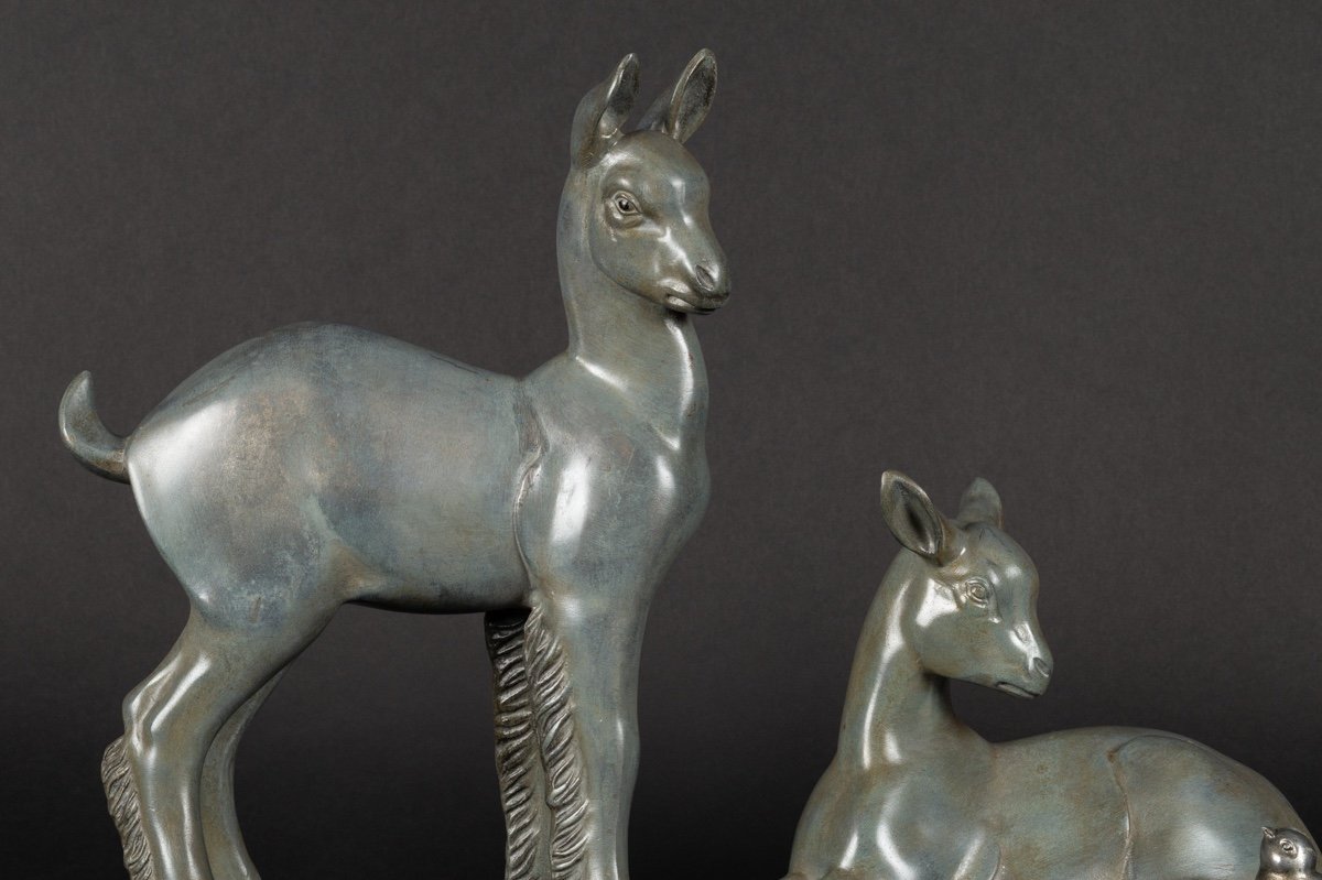 Couple Of Deer With Bird, Art Deco, France, 1920s/30s.-photo-1