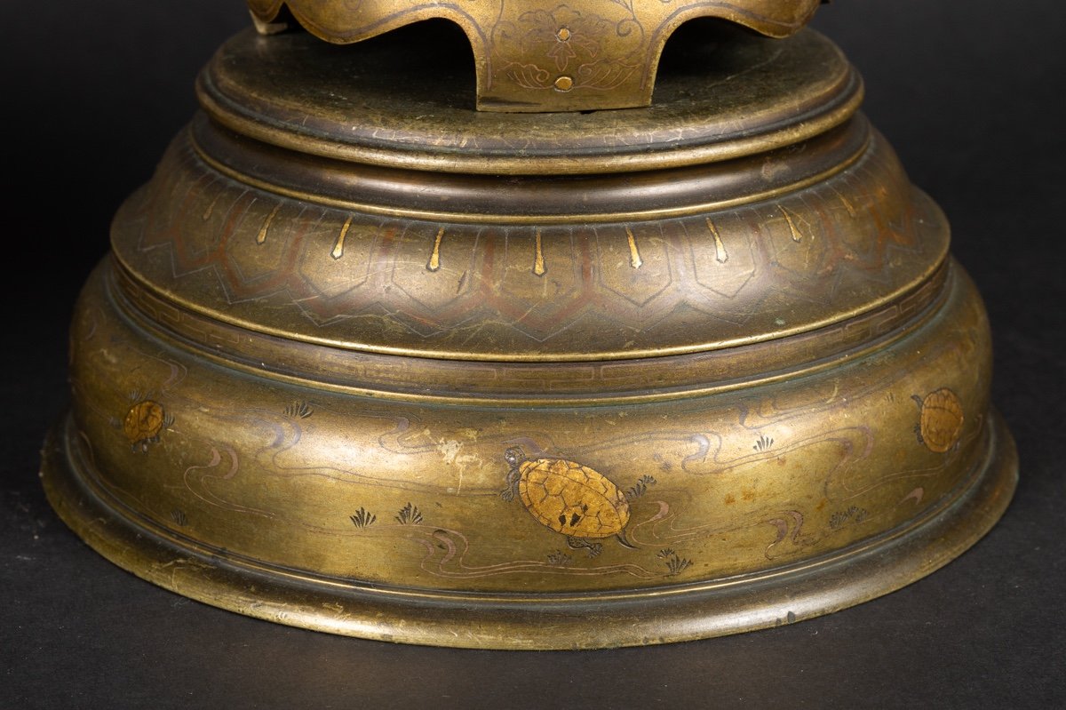 Pair Of Usubata Vases, Bronze - Silver - Gold, Japan, Meiji Era (1868-1912).-photo-3
