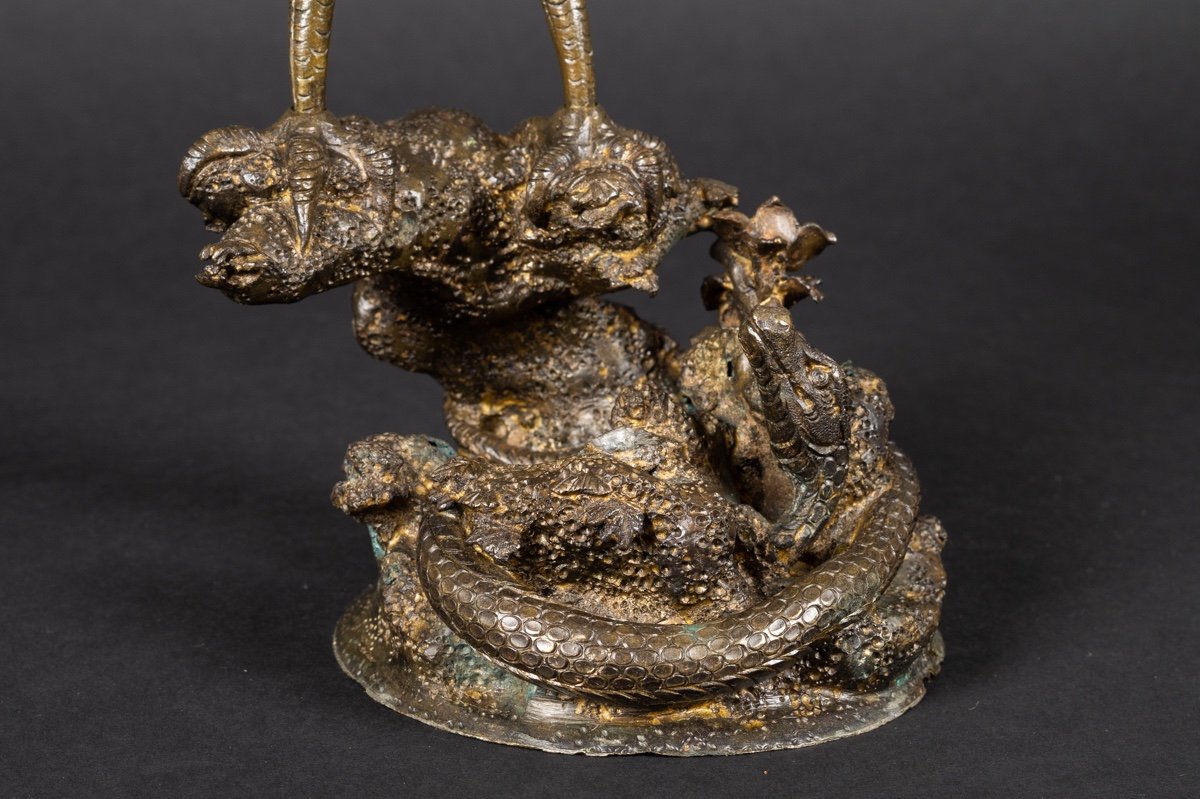 Faucon Et Serpent, Bronze, Japon, ère Meiji/taisho, Début Du XXe Siècle. -photo-2