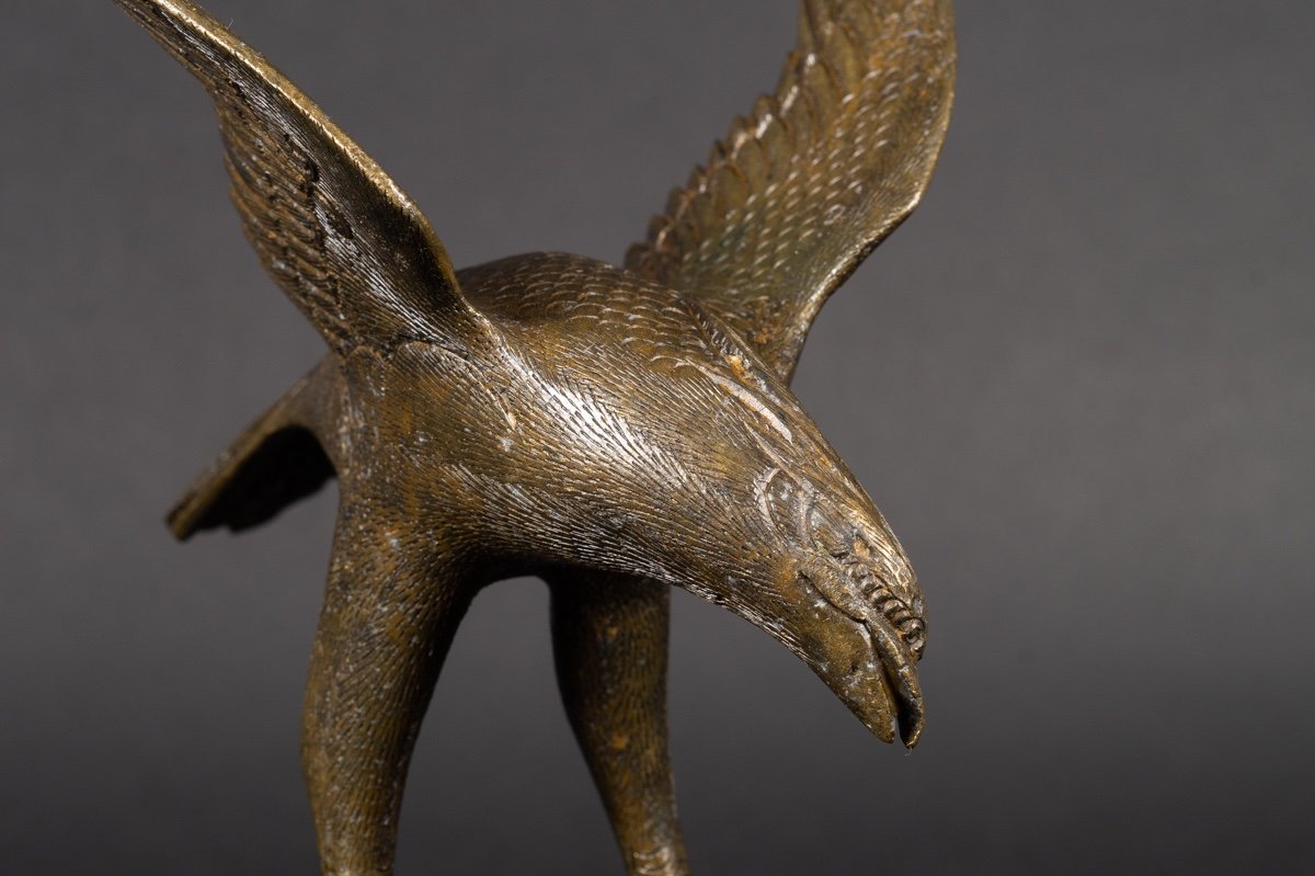 Faucon Et Serpent, Bronze, Japon, ère Meiji/taisho, Début Du XXe Siècle. -photo-4
